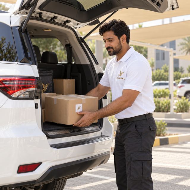 Courier with a white seven-seat SUV